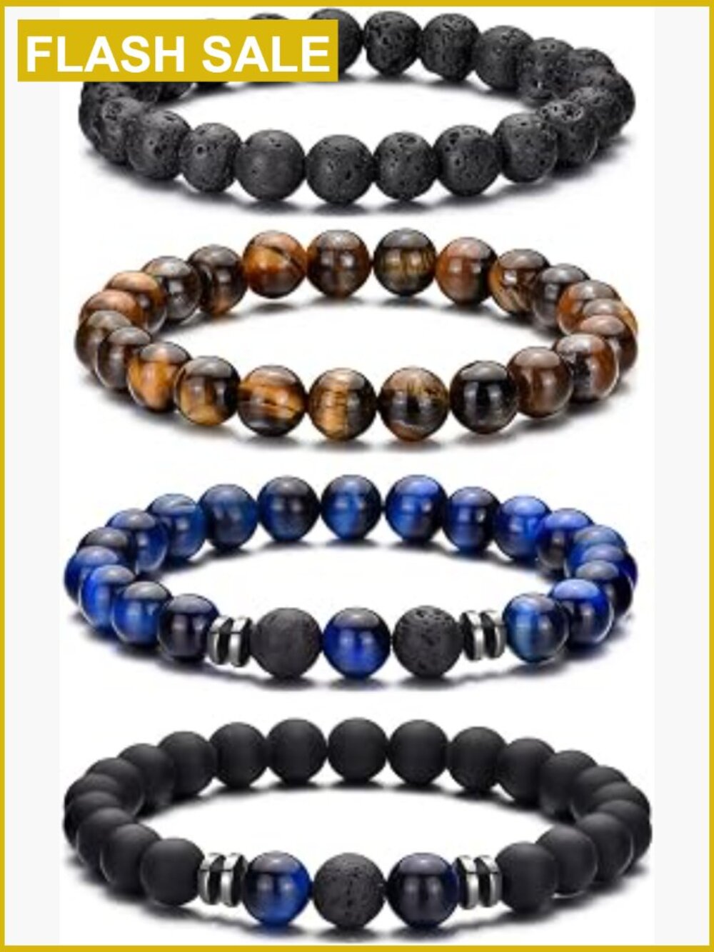 8mm Natural Stone Beaded Bracelet Set Stretch Lava Rock Bracelets Adjustable